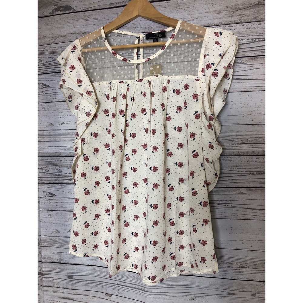 Blouse Ivory floral mesh- Accents flutter woman